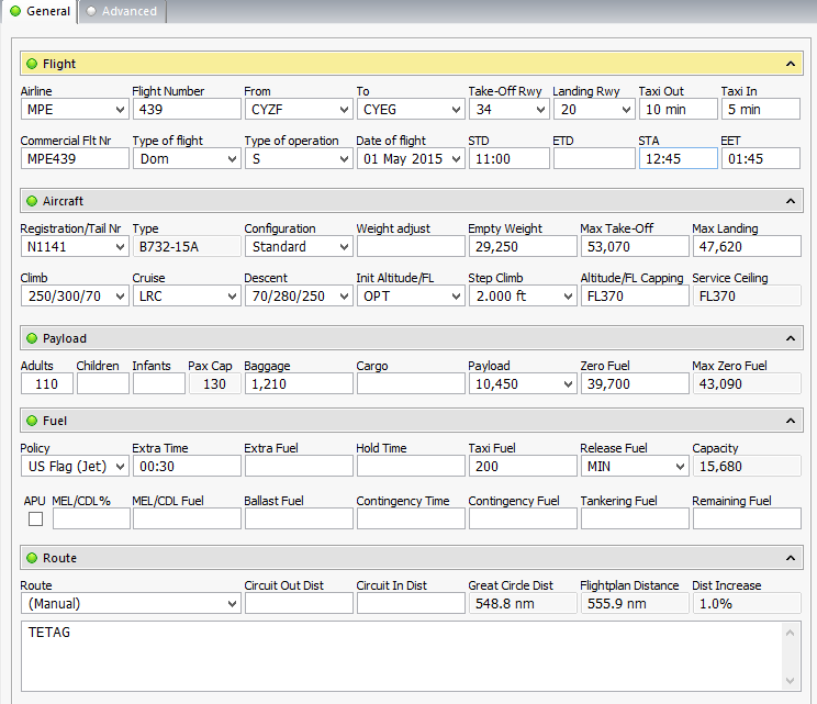 Figure 1: PFPX Flight Plan Form